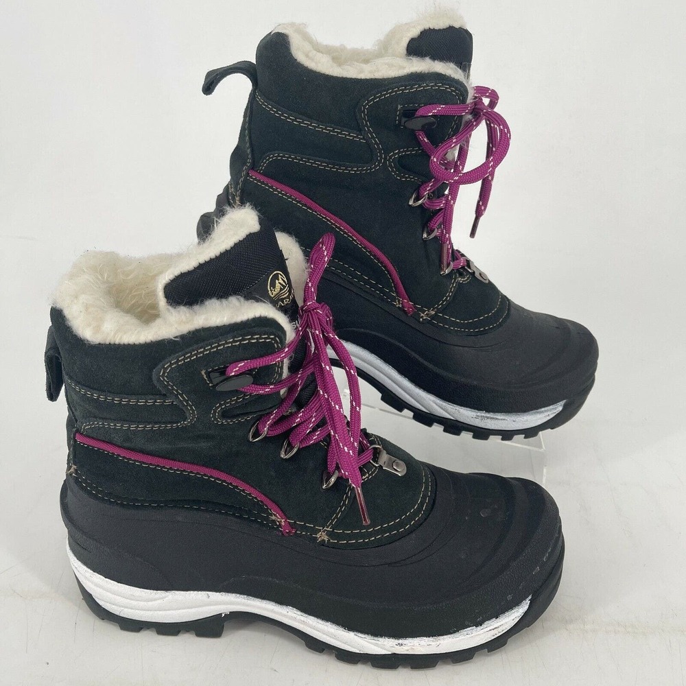 Tamarack Winter Duck Rain Boots Leather Upper Lace Up Black Pink WOMENS SIZE 9